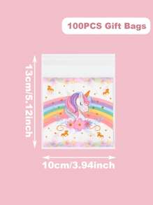 50个/100个装彩虹独角兽自封礼品袋、饼干糖果袋、生日派对回礼袋、零食袋、性别揭晓派对、迎婴派对、婚礼派对装饰、独角兽主题派对用品 - 彩色 - 查看 6