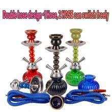 2 Hose Hookah Set, 11" Glass Hookah Shisha With Stable Glass Vase Base Tips And Foil Covers, Ready Gift