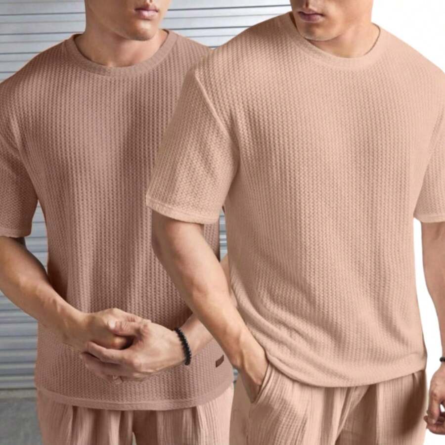 Kit 2 Oversized Casual Basic Plain Straight T-Shirt Caramel/Multicolor - 駝色 - 查看 1