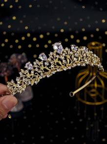 1 chiếc vương miện pha lê cài tóc cưới, thích hợp cho cô dâu, bé gái, vương miện công chúa, vương miện dự thi sắc đẹp, phụ kiện tóc cô dâu, phù hợp cho phụ nữ và bé gái, thích hợp cho lễ Halloween. - Vàng - Xem 11