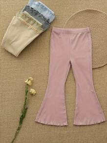 Young Girl Solid Color Vertical Ribbed High Elasticity Comfortable Princess Long Tube Leggings, New Spring/Summer Design