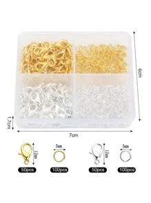 Kit para hacer joyas de 300 piezas con broches de langosta resistentes y anillas de salto en una caja de almacenamiento para suministros de collar y pulsera DIY y conexión de cadena