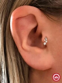 EleRunis 1 件 925 纯银立方氧化锆耳钉，18K 镀金耳钉，适合女性日常佩戴、婚礼、派对、情人节等场合 - 銀色 - 查看 3