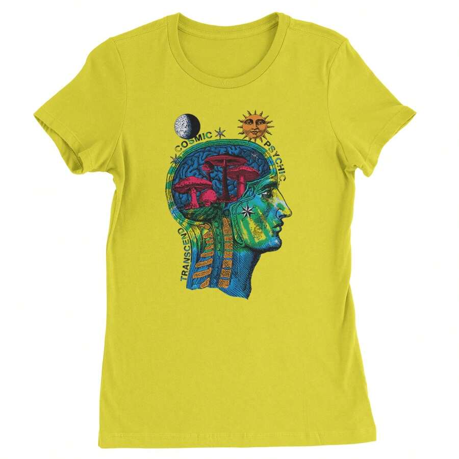 Psyche-Delic Cosmic Mushroom Head Womens T-Shirt - Yellow - View 1