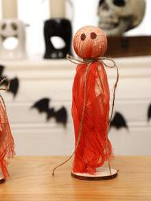 1 件万圣节鬼魂雕像装饰，手工制作的质朴木制鬼魂雕像配红布，万圣节派对、鬼屋和家居装饰的恐怖桌面装饰 - 紅色 - 查看 9