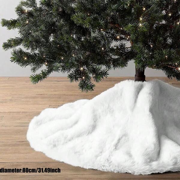1pc White Fluffy Christmas Tree Skirt, Soft & Cozy, Adds Holiday Atmosphere, Multi-Occasion Christmas Decor Best Gifts Birthday Home Decor Christmas Decorations Room Decor Winter
