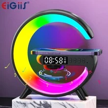 1 pieza Mini Lámpara Inteligente Tipo G, Carga Inalámbrica, Altavoz Inalámbrico, Reloj Despertador, Luz Nocturna para Dormitorio, Ayuda Natural para el Sueño, Luz Ambiente para Decoración de Escritorio, Regalo de Vacaciones (Baterías no incluidas)