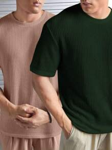 Kit 2 Oversized Casual Basic Plain Straight T-Shirt Caramel/Multicolor - 軍綠色 - 查看 1