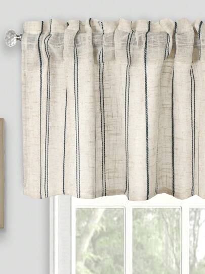 1pc Striped Window Curtain, Simple Country Style Square Curtain In Multiple Sizes Made Of Polyester, Short Curtain Suitable For Window, Door, Cabinet Decoration In Bedroom, Living Room, Kitchen