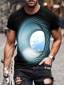 Men's Summer Geometric Print Crew Neck Short Sleeve Casual T-Shirt