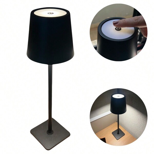 Abajur Luminária de Mesa Sem Fio Preto Touch Recarregável