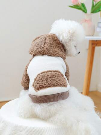 1 pieza Ropa de mascota para el Día de San Valentín, Ropa para perro/gato, Sudadera con capucha de felpa cálida, Estilo coreano, Otoño/Invierno