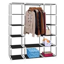 69" Portable Clothes Closet Wardrobe Storage Organizer With Non-Woven Fabric Quick And Easy To Assemble Extra Strong And Durable Black - 黑色 - 查看 6
