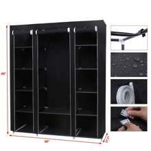 69" Portable Clothes Closet Wardrobe Storage Organizer With Non-Woven Fabric Quick And Easy To Assemble Extra Strong And Durable Black - 黑色 - 查看 5