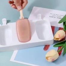 1 件可重复使用的硅胶冰淇淋模具套装，4 个腔冰棒制作器，易于释放的 DIY 冰棒模具，用于自制冰棒 - 无需电池 - 白色 - 查看 3