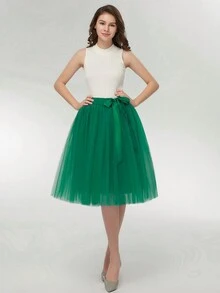 1 Pc Short Midi Length Tulle Tutu Skirt With Ribbon For Halloween Cosplay Wedding Party Black Royal Blue Dark Green Navy Blue Red - Multicolor - View 4