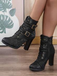 Women's Autumn/Winter New High-End Elegant European/American Style Lace-Up Zipper  Boots. Women's High-Quality Comfortable All-Match Chunky Heel Waterproof Platform Fashion Ankle Boots