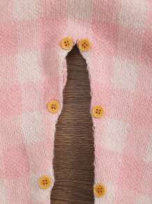 女宝宝荷叶边格子图案长袖保暖针织连体衣 - 粉色 - 查看 7