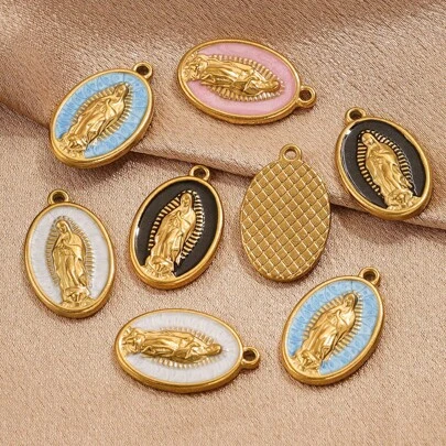 5 piezas Accesorio para hacer joyas, regalo, colgante ovalado de acero inoxidable rosa a juego, collar, pendientes