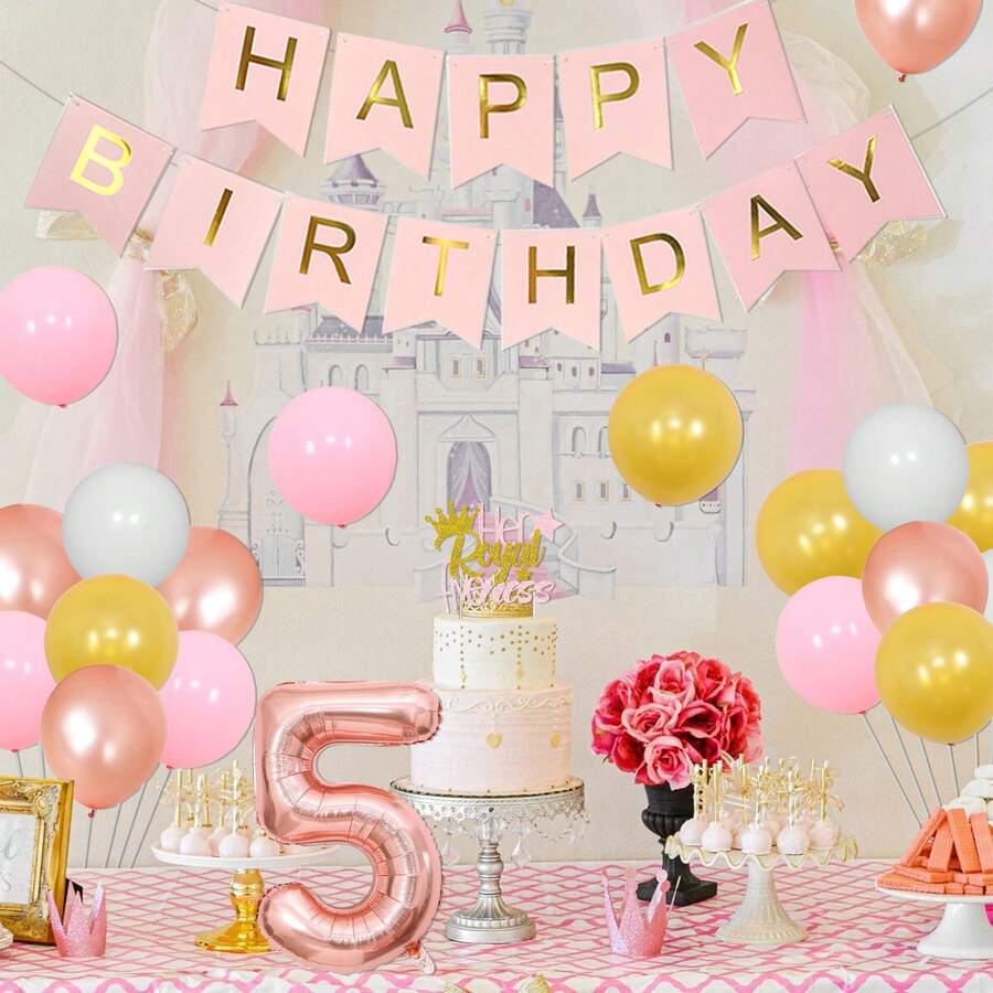 36Pcs Her Royal Fiveness Birthday Decorations, Princess Themed 5th