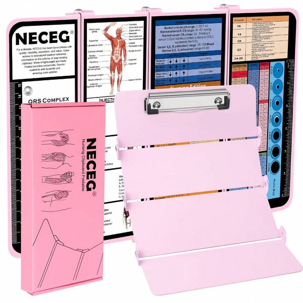 Nursing Clipboard Foldable-4 Layers Aluminum Folding Nurse Clipboard Foldable Pocket Size With Nursing Medical Edition Cheat Sheets For Nurses Students And Doctors