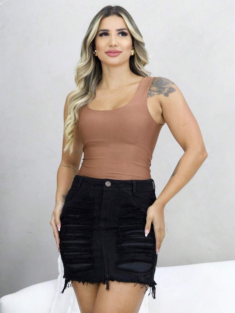 Women's Denim Skirt High Waist Black Summer Fashion/ Women's Skirts - màu đen - Xem 1
