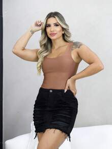 Women's Denim Skirt High Waist Black Summer Fashion/ Women's Skirts - màu đen - Xem 4