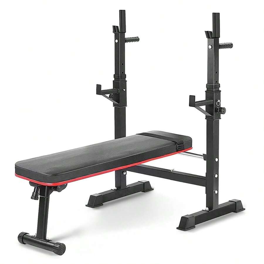 Weight Bench With Adjustable Barbell Rack, Foldable Weight Bench, For Squats, Bench Presses, Torso Bends, Load 200kg, Fitness And Strength Training | Weight Bench For Home Workout - Black - View 1