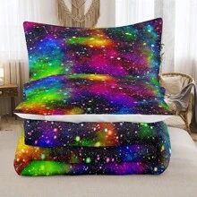 Rainbow Galaxy Comforter Set Twin/Full/Queen Size For Girls,Galaxy Bedding Set,Colorful Night Sky Stars Comforter Set - 紫色 - 查看 4