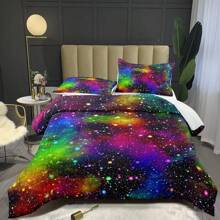 Rainbow Galaxy Comforter Set Twin/Full/Queen Size For Girls,Galaxy Bedding Set,Colorful Night Sky Stars Comforter Set - 紫色 - 查看 1