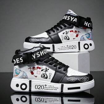 Men's Casual Sports Shoes, Mid-Top Graffiti Sneakers, Youth Shoes