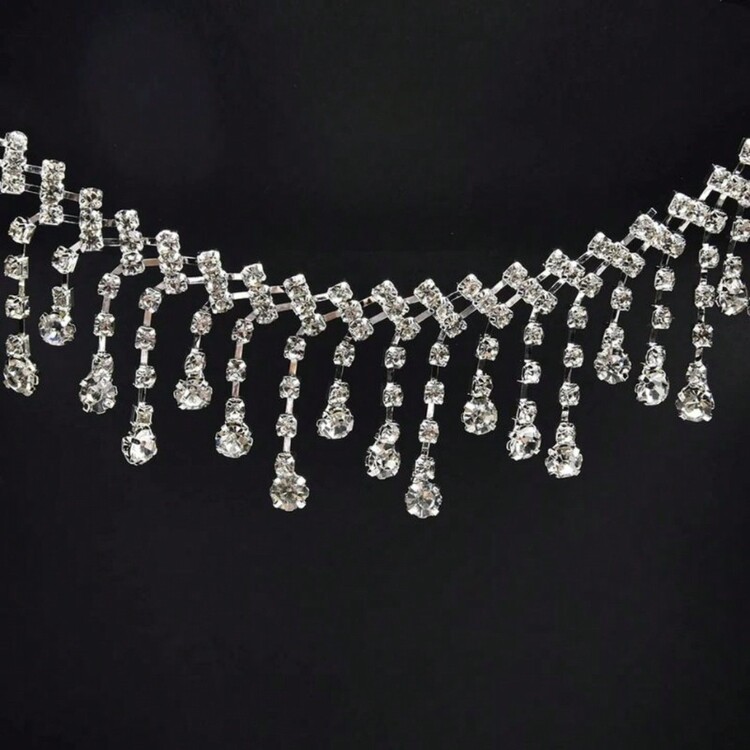 Fringe Rhinestones Shiny Stones Clothing Applique - Plata2 - Añade 1