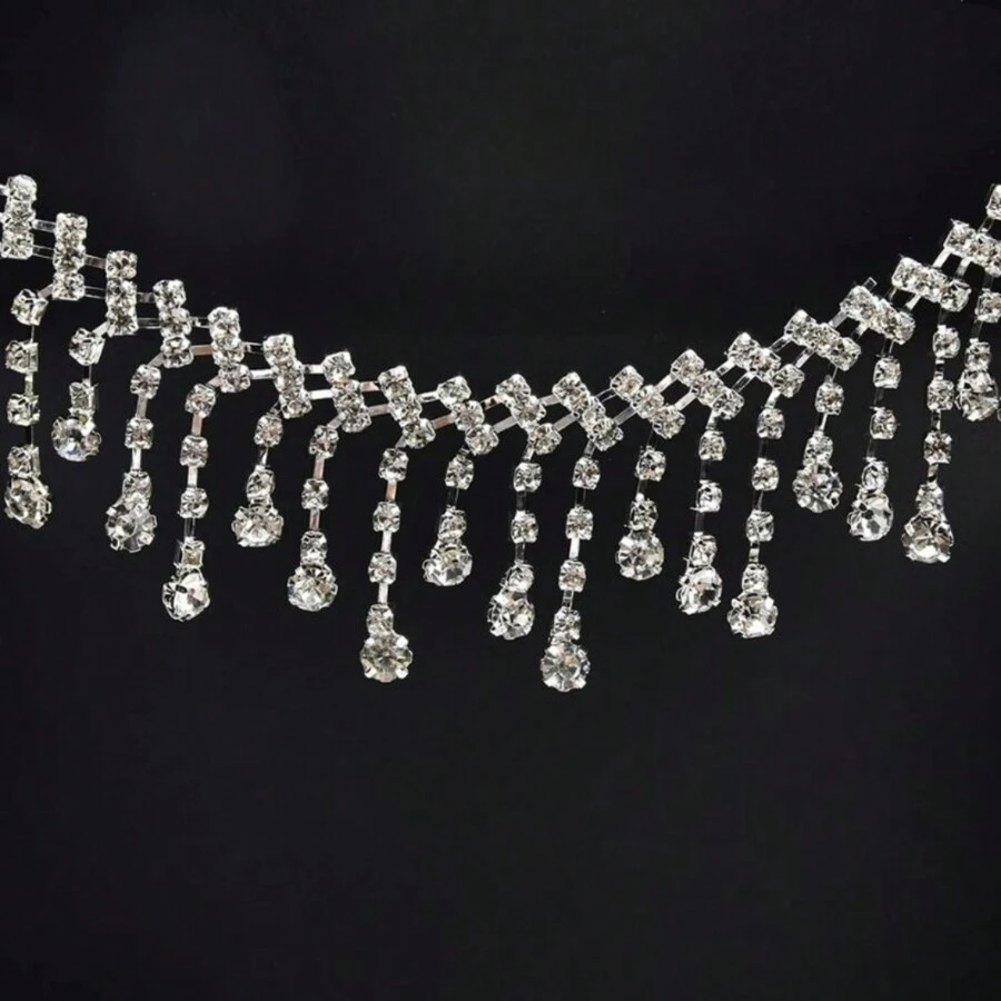 Fringe Rhinestones Shiny Stones Clothing Applique - Plata2 - Ver 1