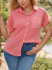 Women's Short-Sleeved Shirt - 乾枯玫瑰色 - 查看 3