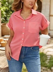 Women's Short-Sleeved Shirt - 乾枯玫瑰色 - 查看 5