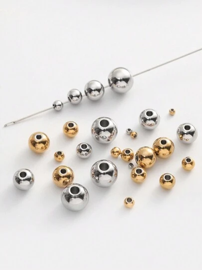 beadia 50pcs Stainless Steel Round Beads, For Jewelry Making, DIY Bracelets & Necklaces (Gold + Steel Color)