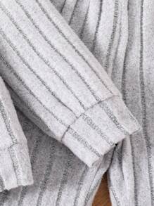 Young Girl Embroidered Letter Ribbed Hoodie And Flare Pants Set - Grey - View 4