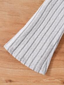 Young Girl Embroidered Letter Ribbed Hoodie And Flare Pants Set - Grey - View 5