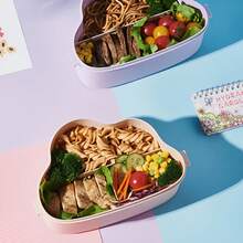 Lunch Box School Work 3 Compartments With Cutlery Fork Spoon Stickers Cloud Shape - Màu vàng - Xem 4
