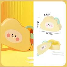 Lunch Box School Work 3 Compartments With Cutlery Fork Spoon Stickers Cloud Shape - Màu vàng - Xem 2