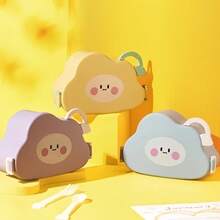 Lunch Box School Work 3 Compartments With Cutlery Fork Spoon Stickers Cloud Shape - Màu vàng - Xem 7