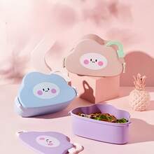 Lunch Box School Work 3 Compartments With Cutlery Fork Spoon Stickers Cloud Shape - Màu vàng - Xem 6