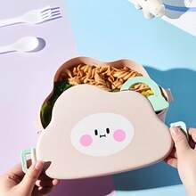 Lunch Box School Work 3 Compartments With Cutlery Fork Spoon Stickers Cloud Shape - Màu vàng - Xem 8