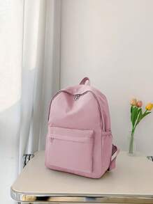 Minimalist Purple Functional Backpack for Girls - Purple - View 3