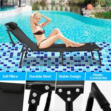 Cama plegable para camping con capacidad de 500 libras, sillón reclinable de 4 posiciones, cama plegable con colchón y almohada extraíbles, camas plegables portátiles para camping, hogar, oficina, jardín, piscina (negro gris)