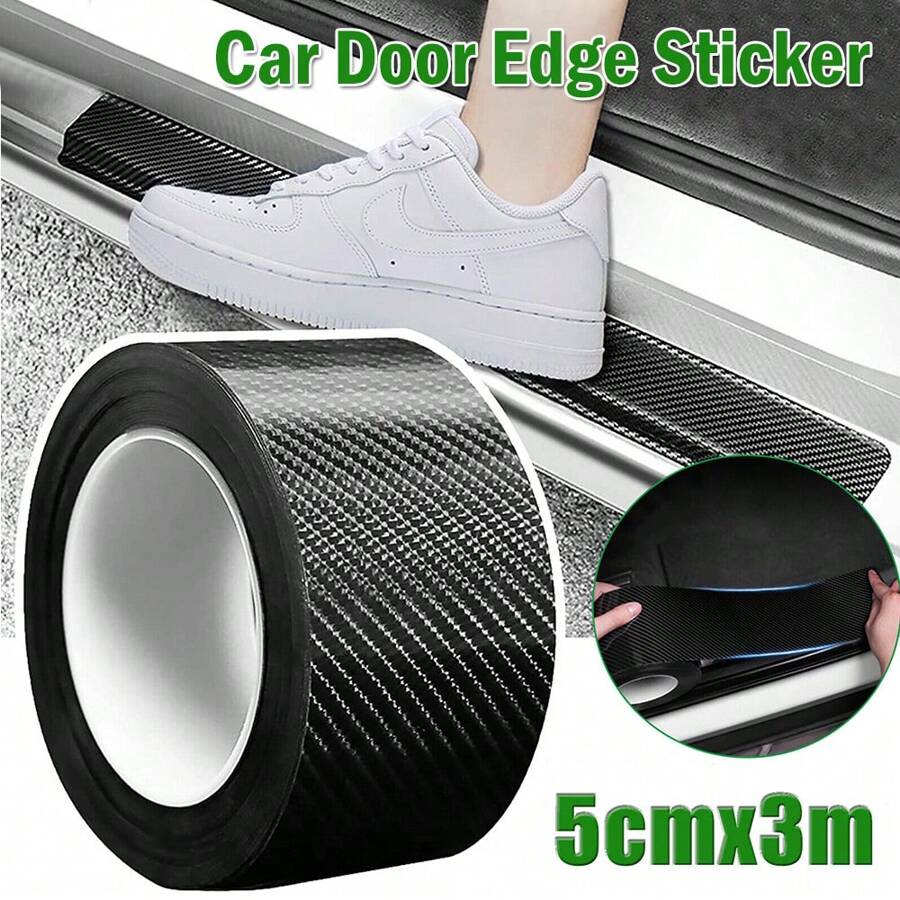 4PCS 5cm*3m Carbon Fiber Car Sticker Door Sill Scuff Anti Scratch Tape Protector UK - Black - View 1
