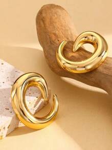 时尚不锈钢几何铸造耳环，奢华精品款C形耳钉，复古时尚跨境流行耳饰 - style1 - 查看 4