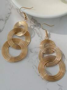 1 Pair Personalized Metal Multi-Layer Circle Hoop Earrings, Exaggerated Vintage Big Circle Long Dangle Earrings For Women - Gold - View 4