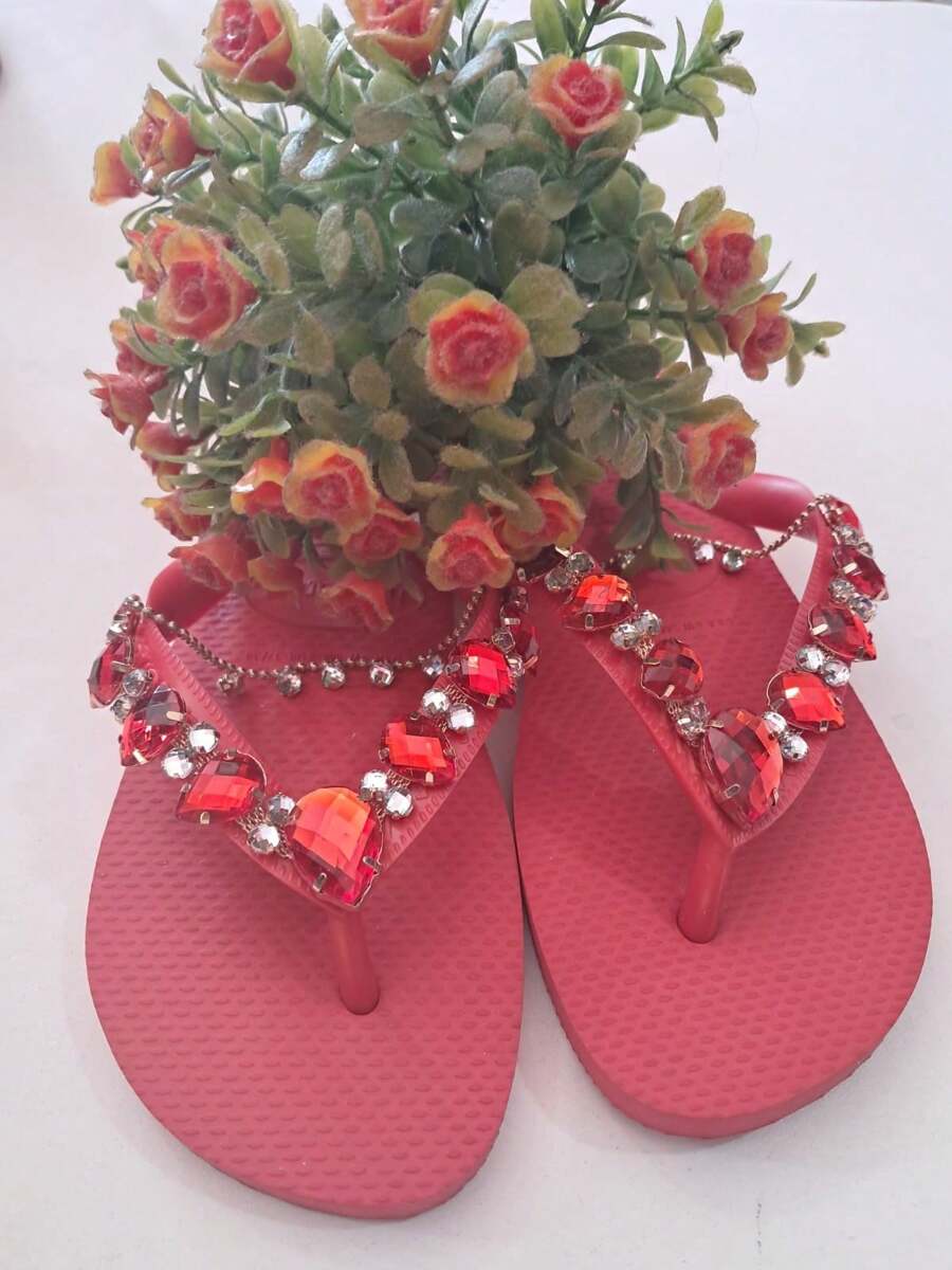 Women's Flip-Flops In Various Colors Of Stripes And Chains - Đỏ - Xem 1