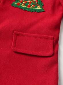 BLUE SAYING Conjunto de caballero para fiesta de 2 piezas, chaqueta roja y pantalones con impresión de árbol de navidad y galleta de jengibre, para niño pequeño